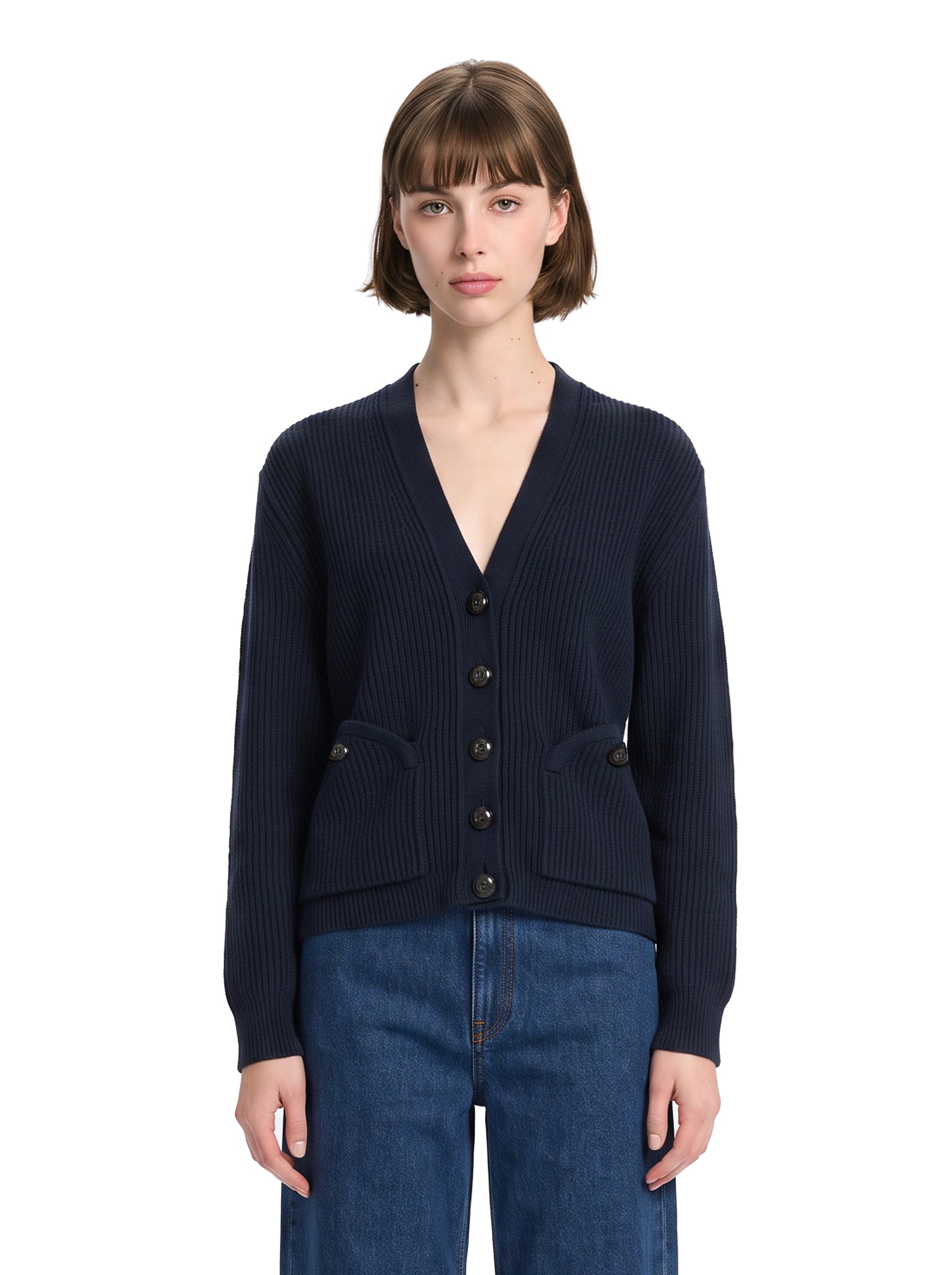 Cardigan a coste con tasche in blu 