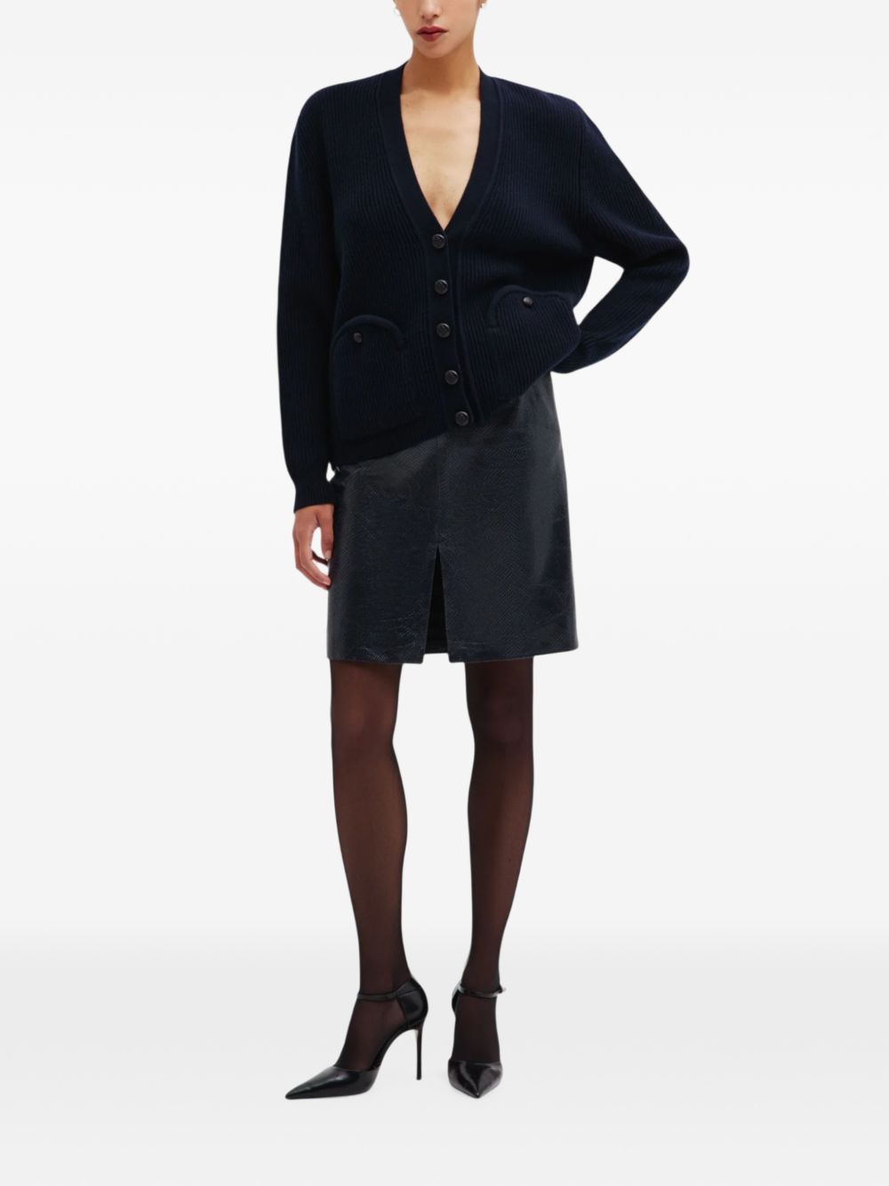Cardigan a coste con tasche in blu 