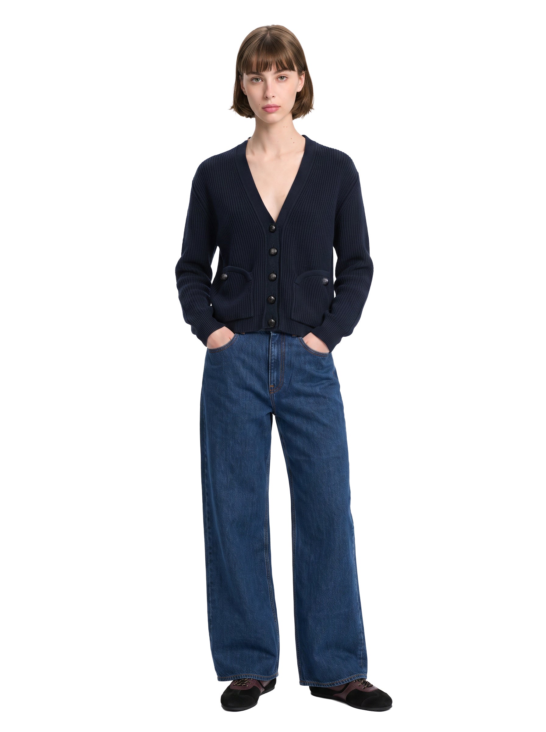 Cardigan a coste con tasche in blu 