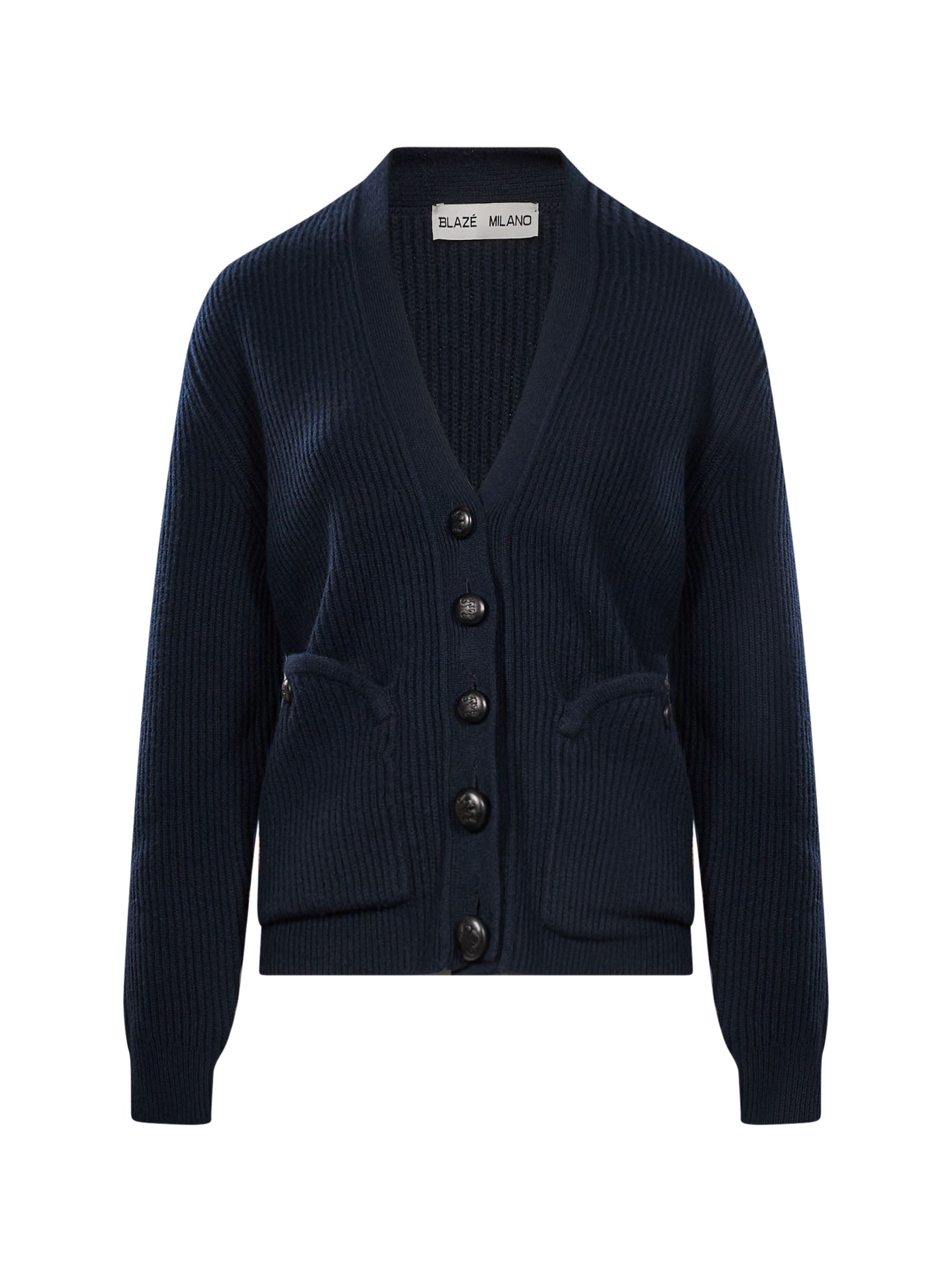 Cardigan a coste con tasche in blu 