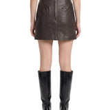 Minigonna in pelle in marrone 