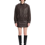 Minigonna in pelle in marrone 