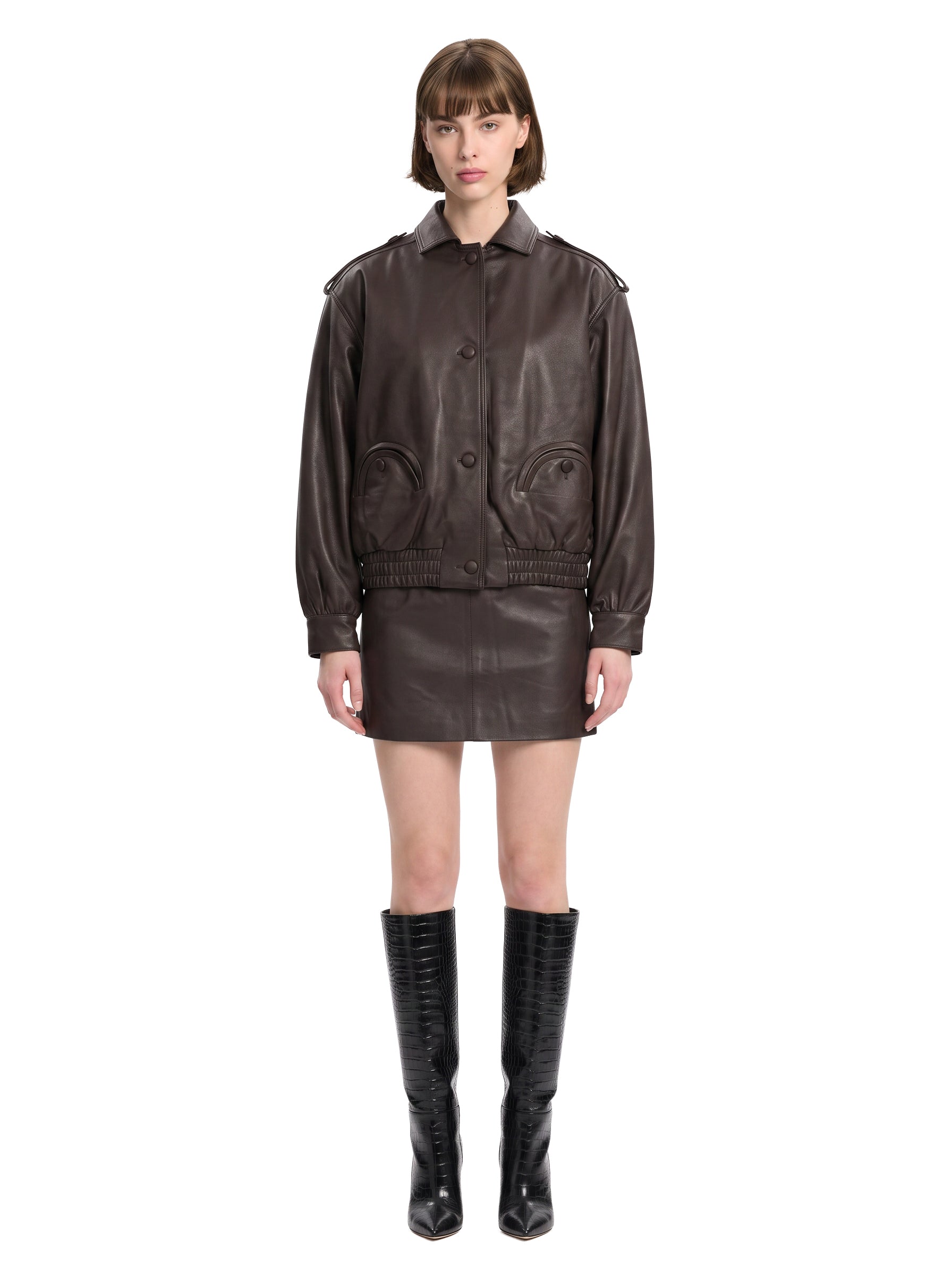 Minigonna in pelle in marrone 