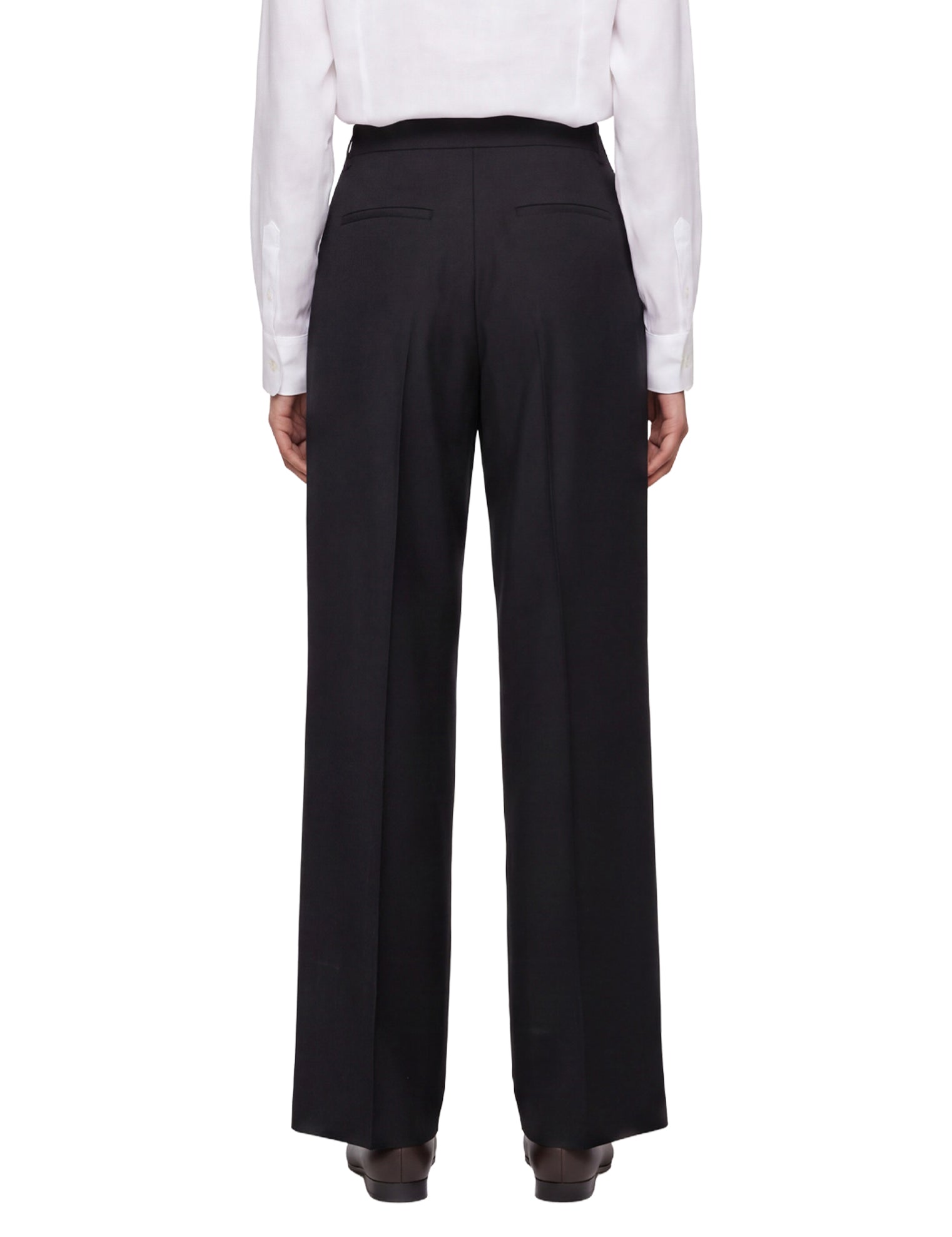 Pantaloni a vita alta con risvolti in nero 