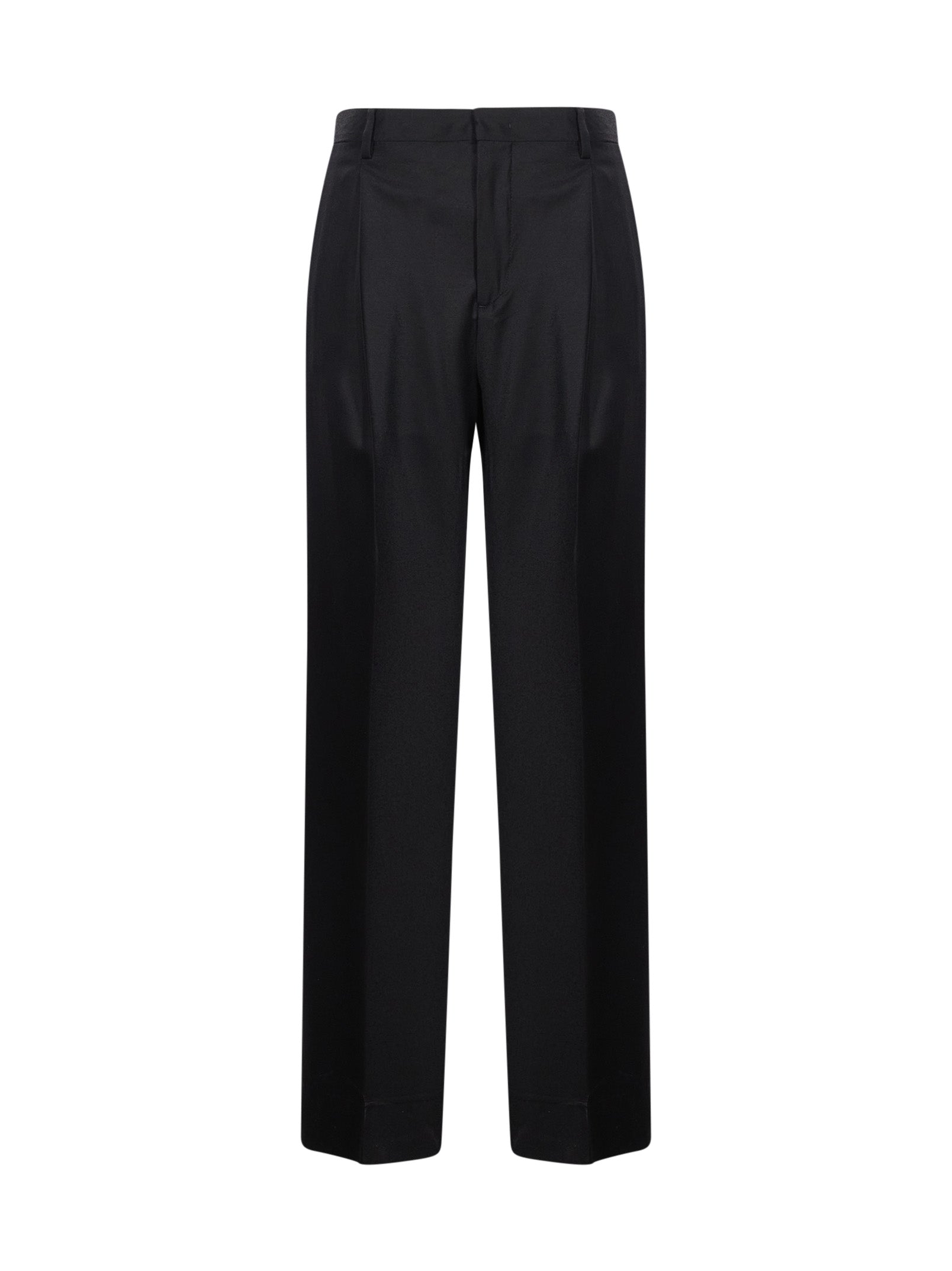 Pantaloni a vita alta con risvolti in nero 