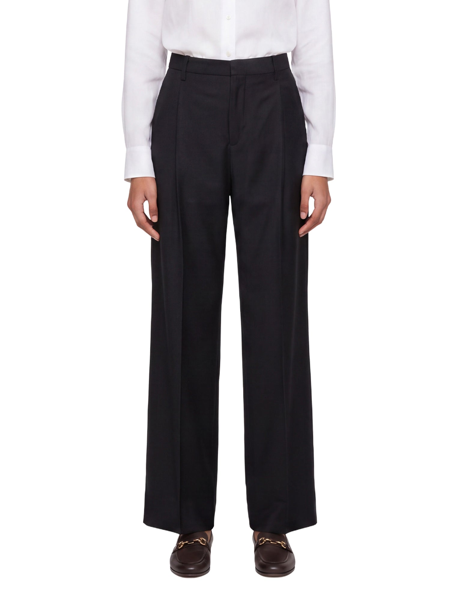 Pantaloni a vita alta con risvolti in nero 