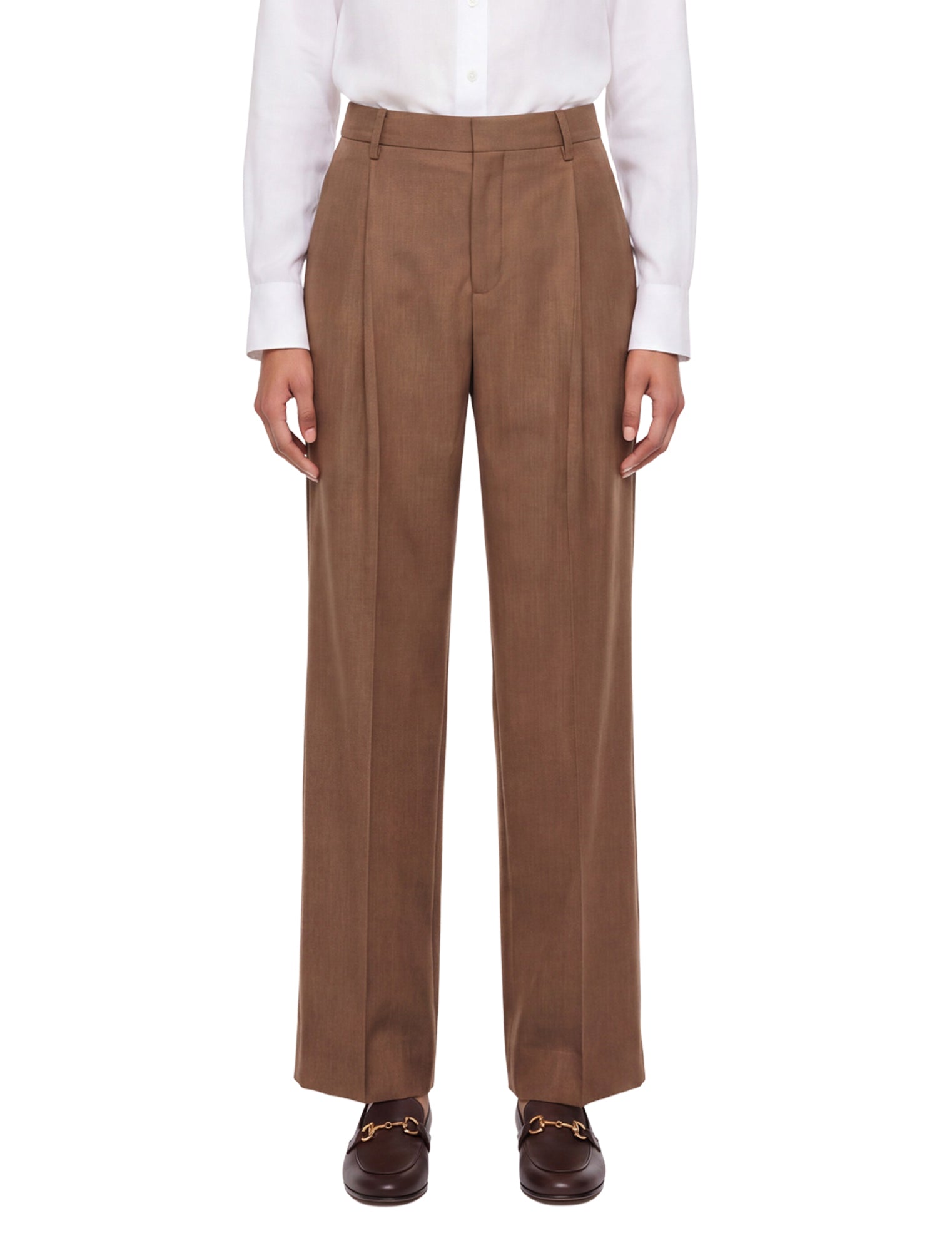 Pantaloni a vita alta con risvolti in marrone 