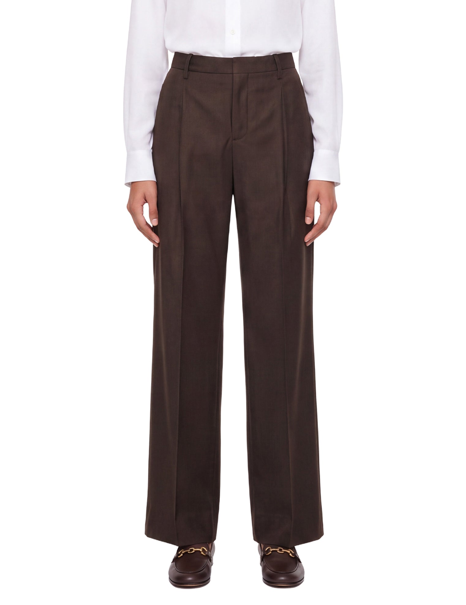 Pantaloni a vita alta con risvolti in marrone 