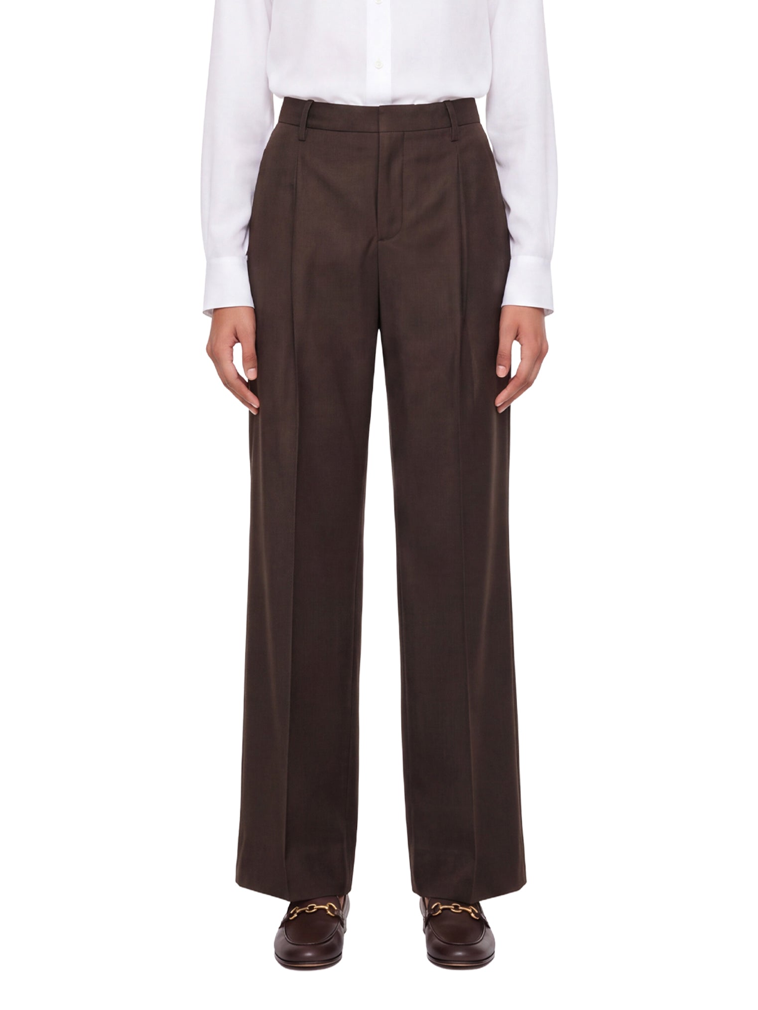 Pantaloni a vita alta con risvolti in marrone 