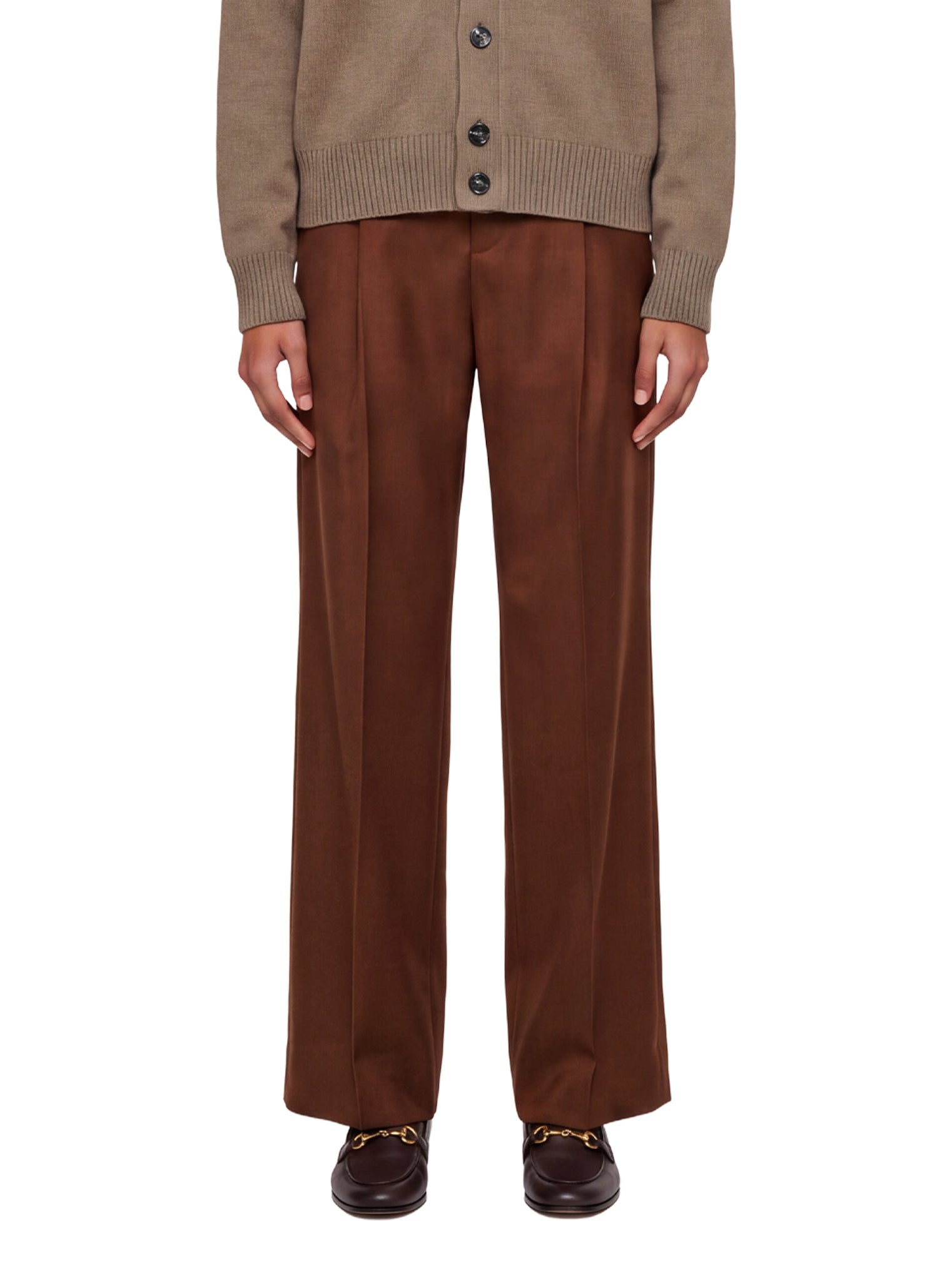 Pantaloni a vita alta con risvolti in marrone 