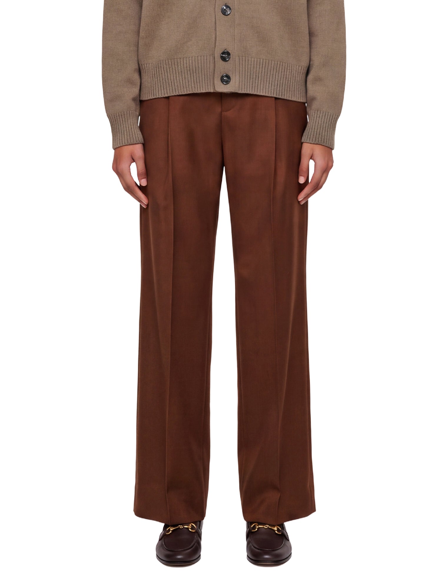 Pantaloni a vita alta con risvolti in marrone 