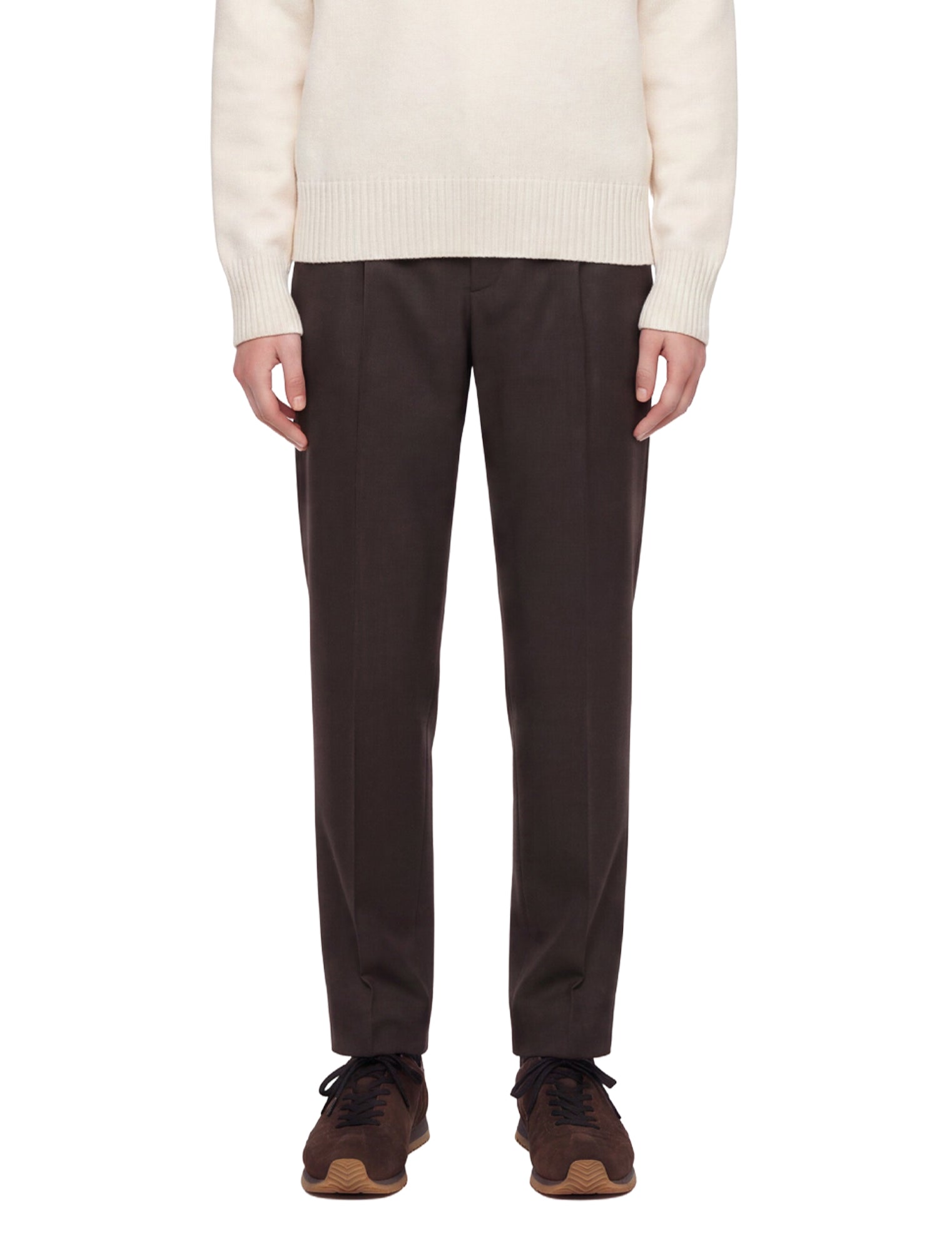 Pantaloni con pieghe frontali in marrone 