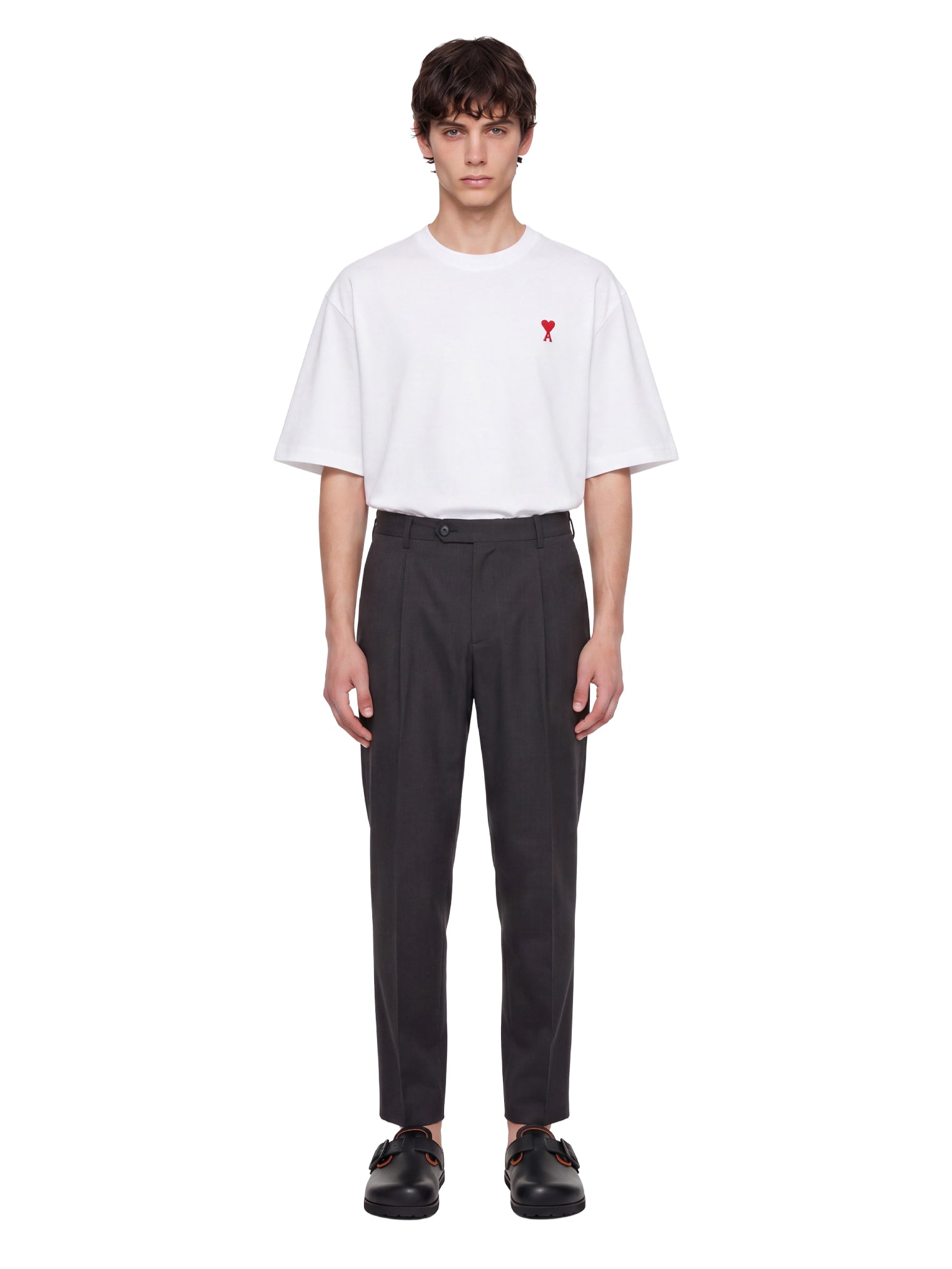 Pantaloni con pieghe frontali in grigio scuro 
