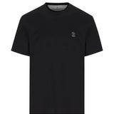 T-shirt con logo ricamato in nero Brunello cucinelli - uomo 