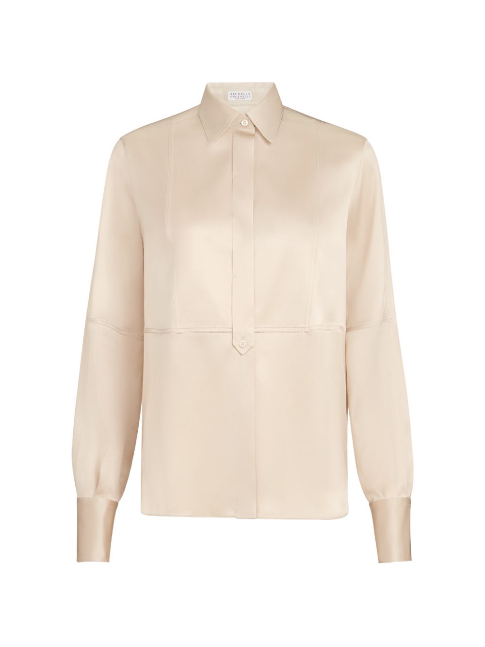 Camicia in raso elasticizzato di seta con motivo Monili in beige 