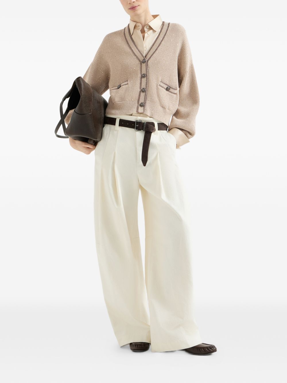 Camicia in raso elasticizzato di seta con motivo Monili in beige 