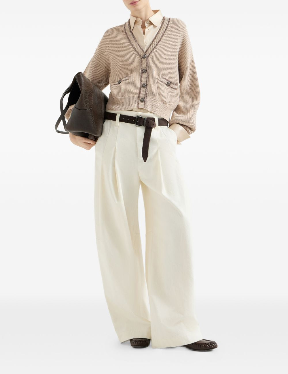 Camicia in raso elasticizzato di seta con motivo Monili in beige 