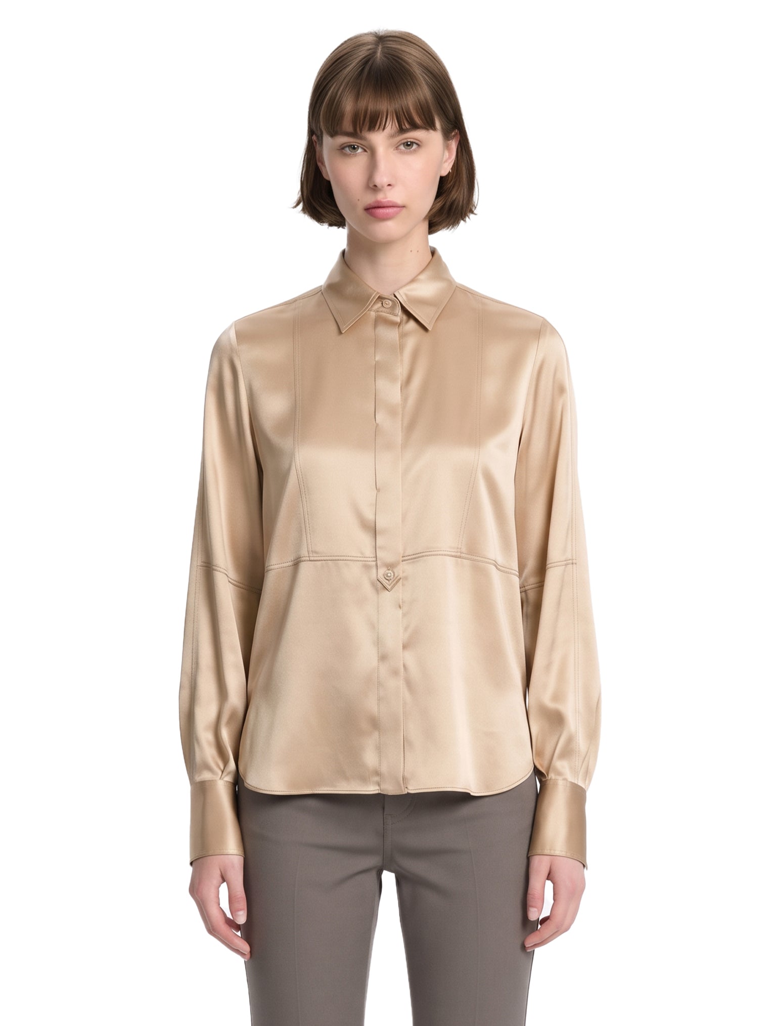 Camicia in raso di seta con motivo Monili in beige 