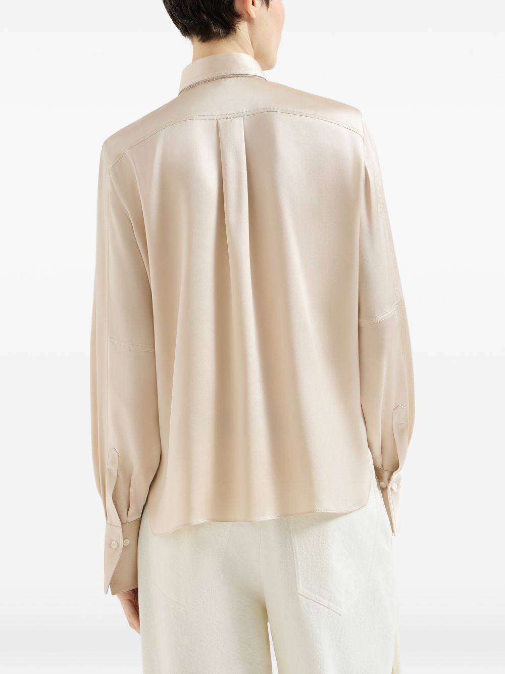 Camicia in raso elasticizzato di seta con motivo Monili in beige 
