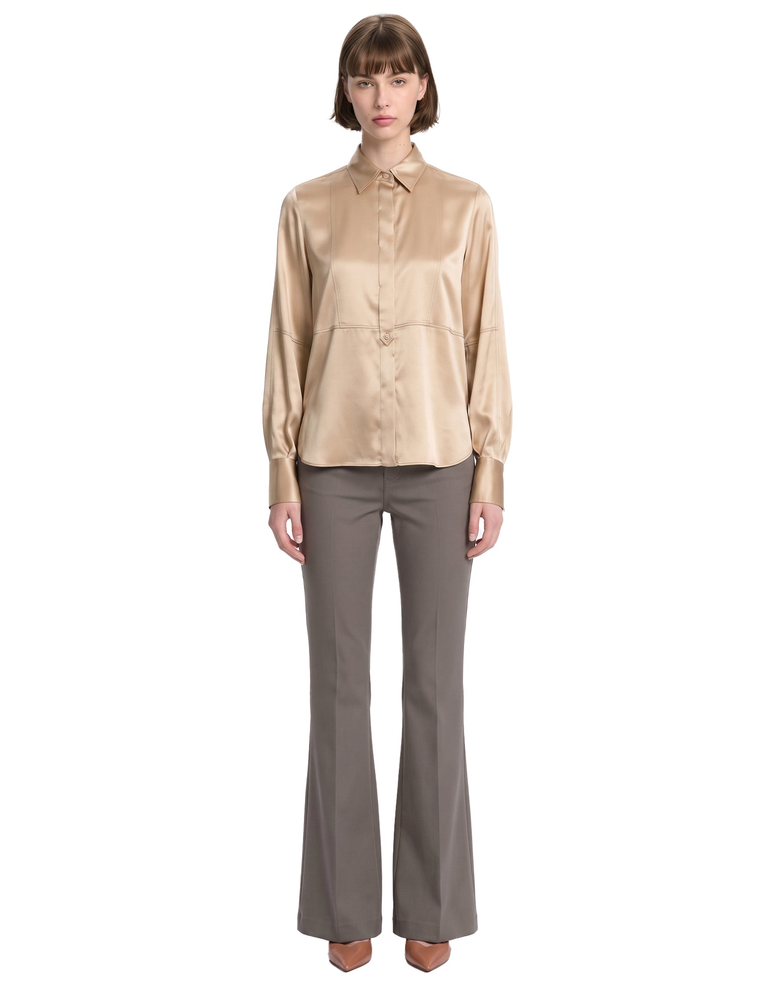 Camicia in raso di seta con motivo Monili in beige 