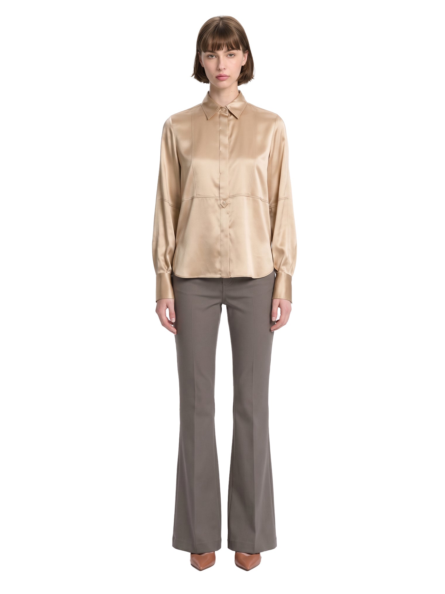 Camicia in raso di seta con motivo Monili in beige 