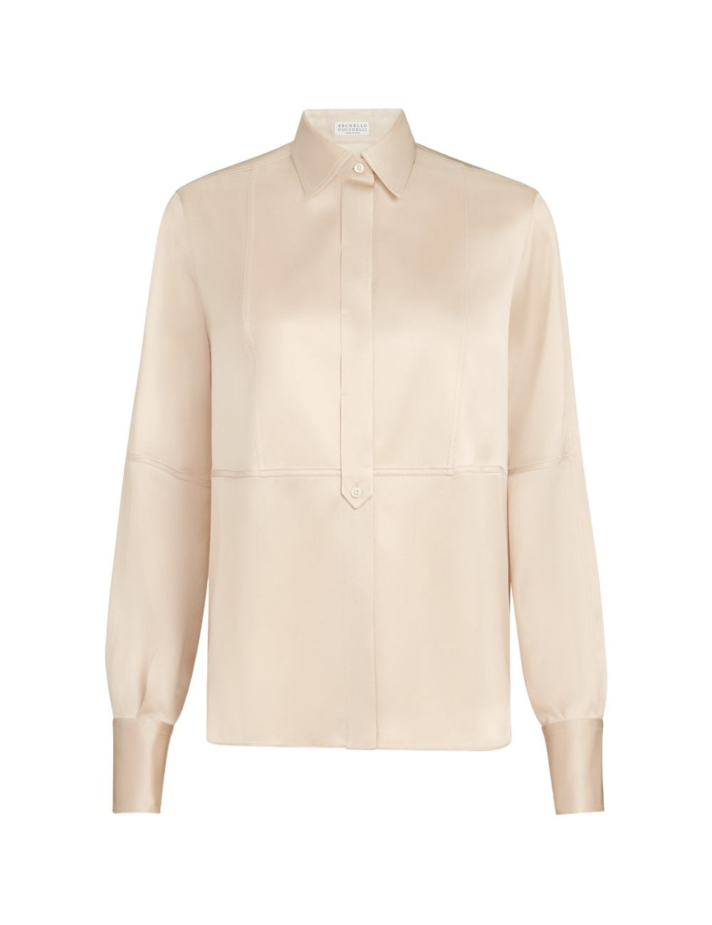 Camicia in raso elasticizzato di seta con motivo Monili in beige 