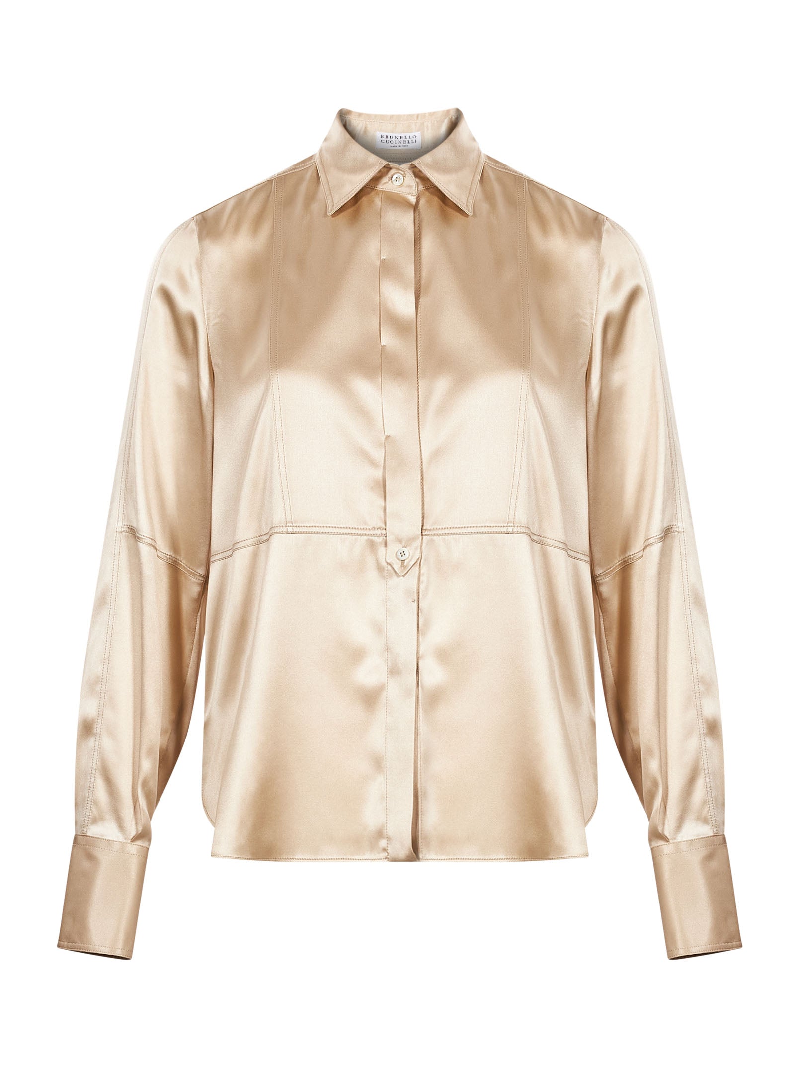 Camicia in raso di seta con motivo Monili in beige 