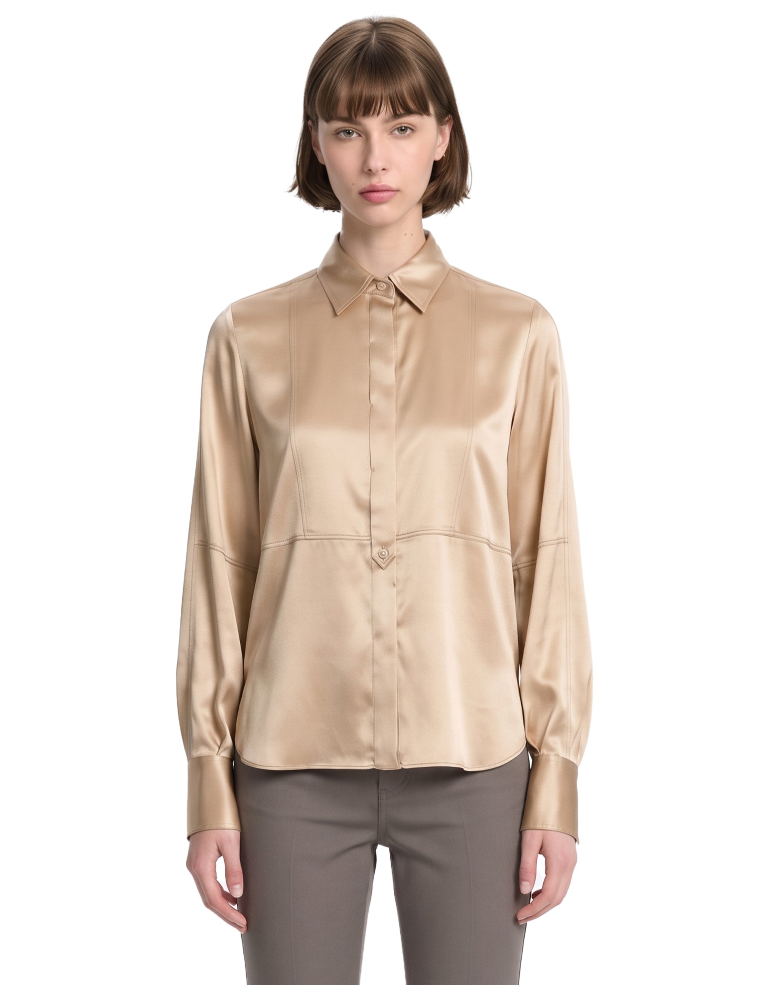 Camicia in raso di seta con motivo Monili in beige 