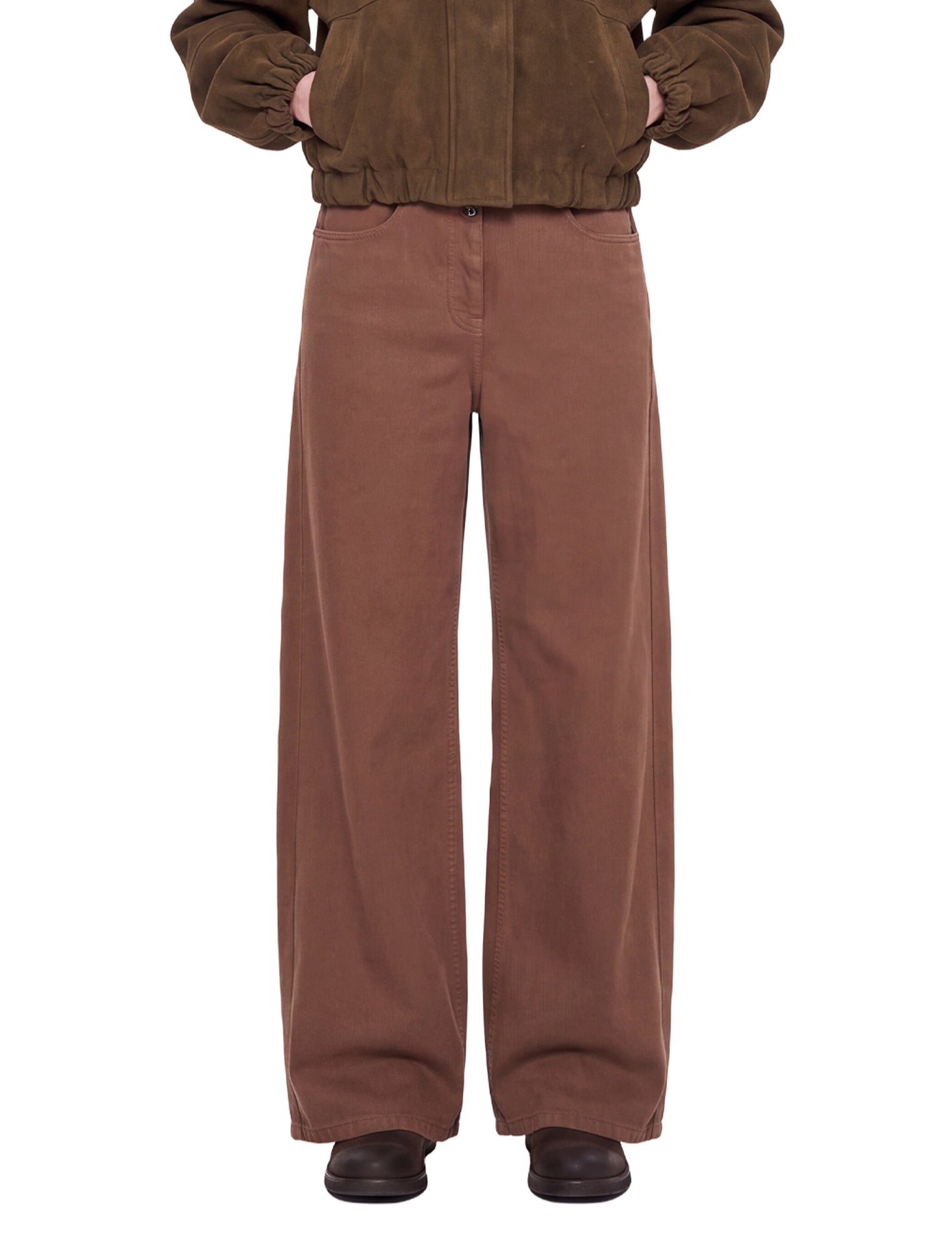 Jeans in denim a gamba ampia in marrone 