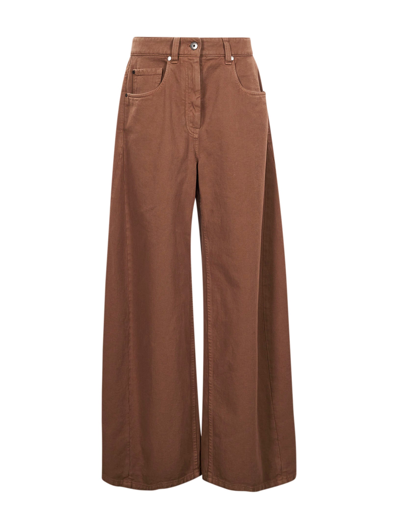 Jeans in denim a gamba ampia in marrone 