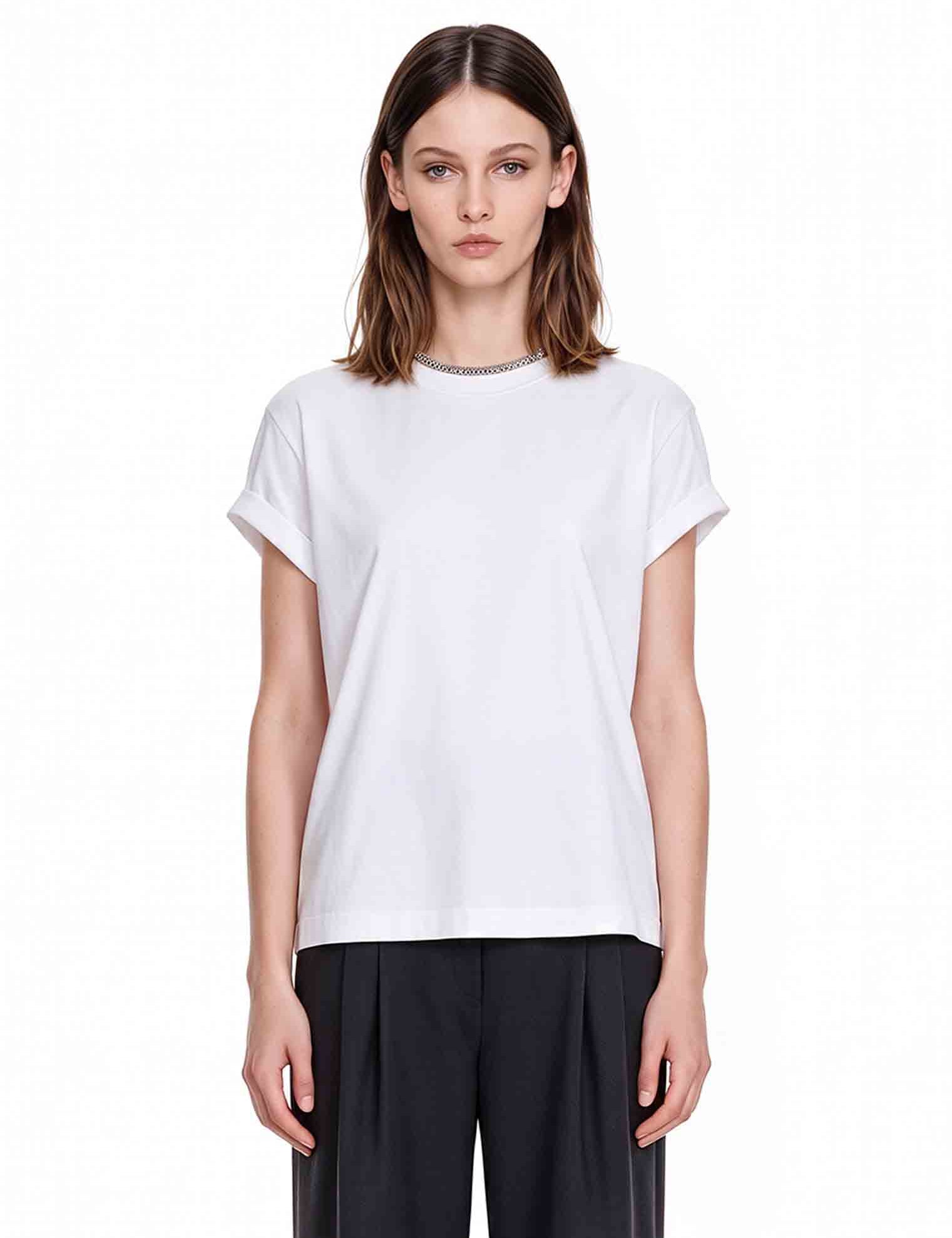 T-shirt con orlo a contrasto in bianco 