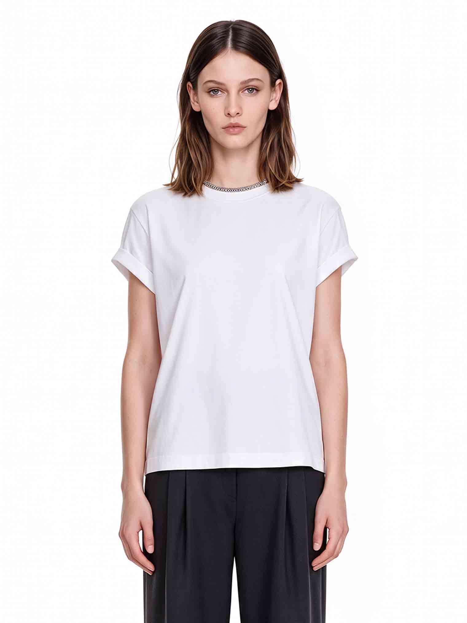 T-shirt con orlo a contrasto in bianco 