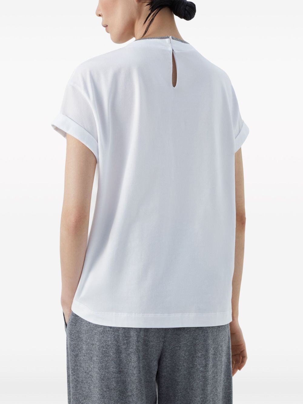 T-shirt con orlo a contrasto in bianco 