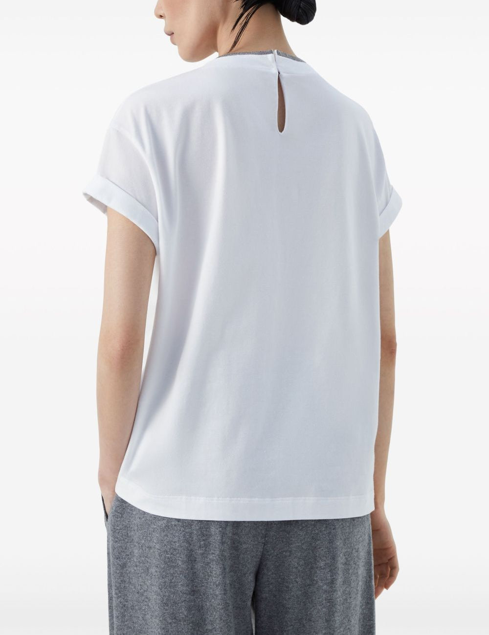 T-shirt con orlo a contrasto in bianco 