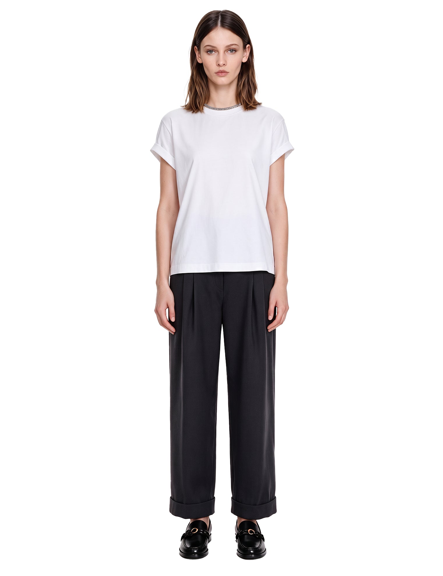 T-shirt con orlo a contrasto in bianco 