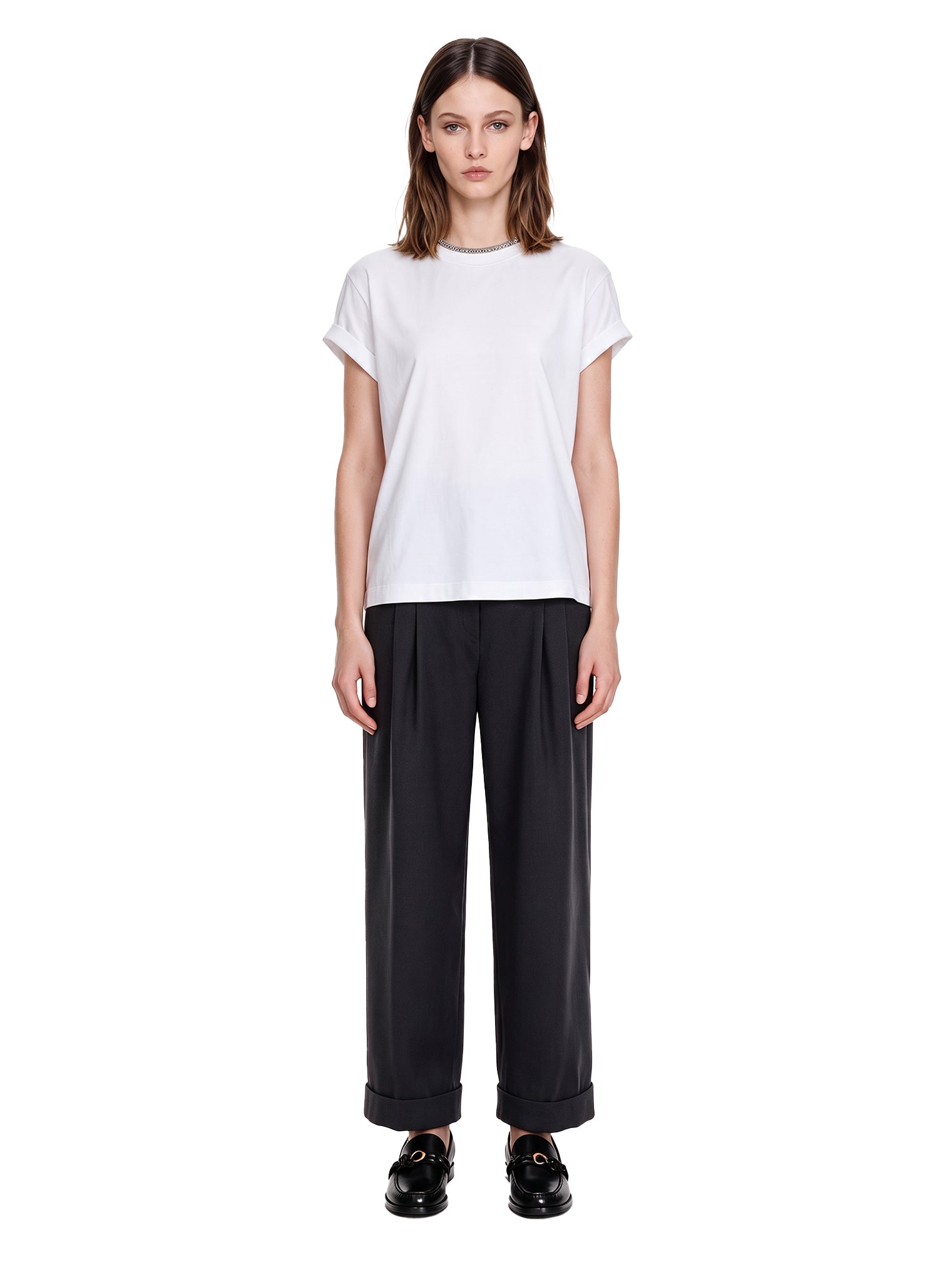 T-shirt con orlo a contrasto in bianco 