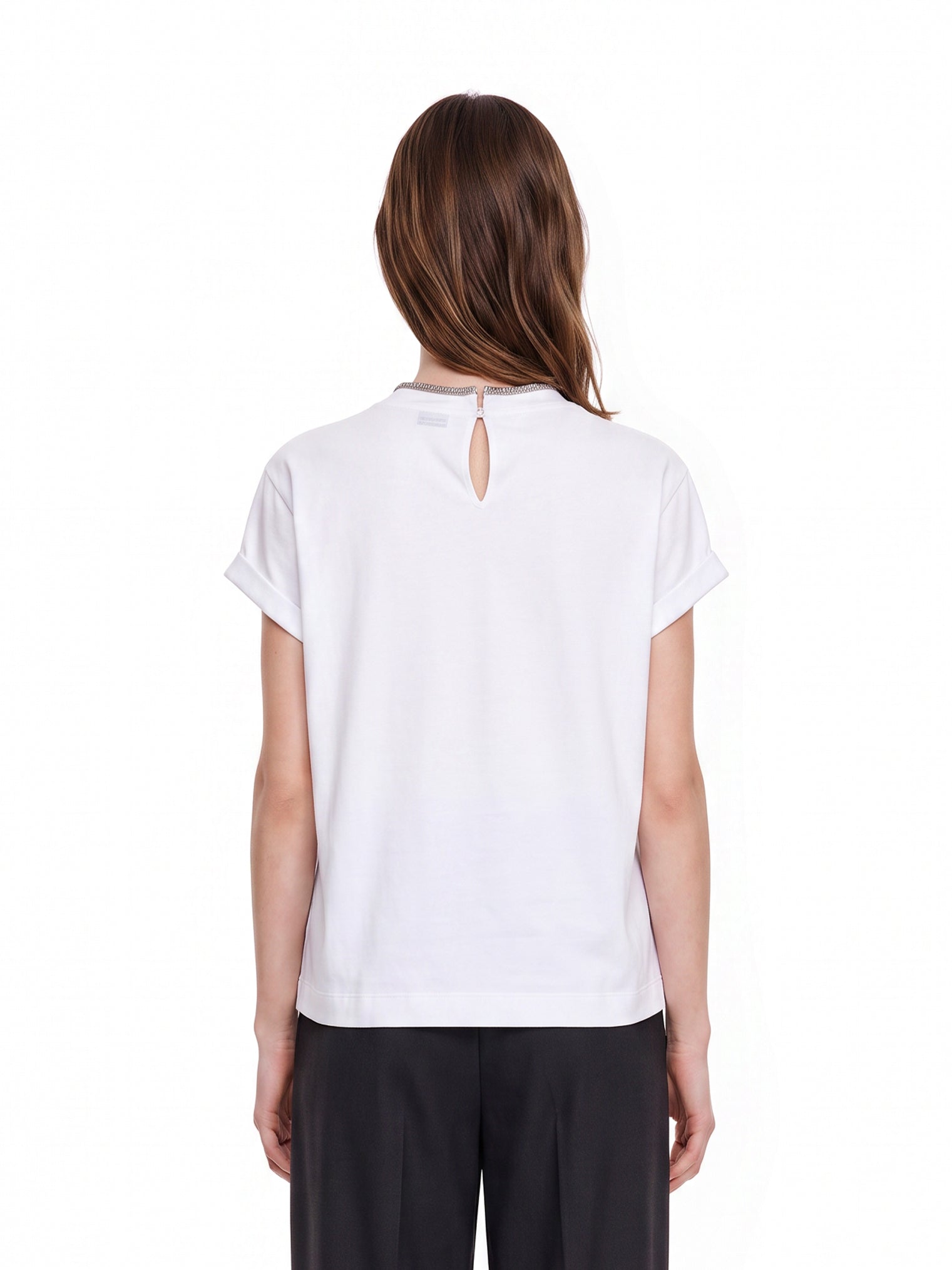 T-shirt con orlo a contrasto in bianco 