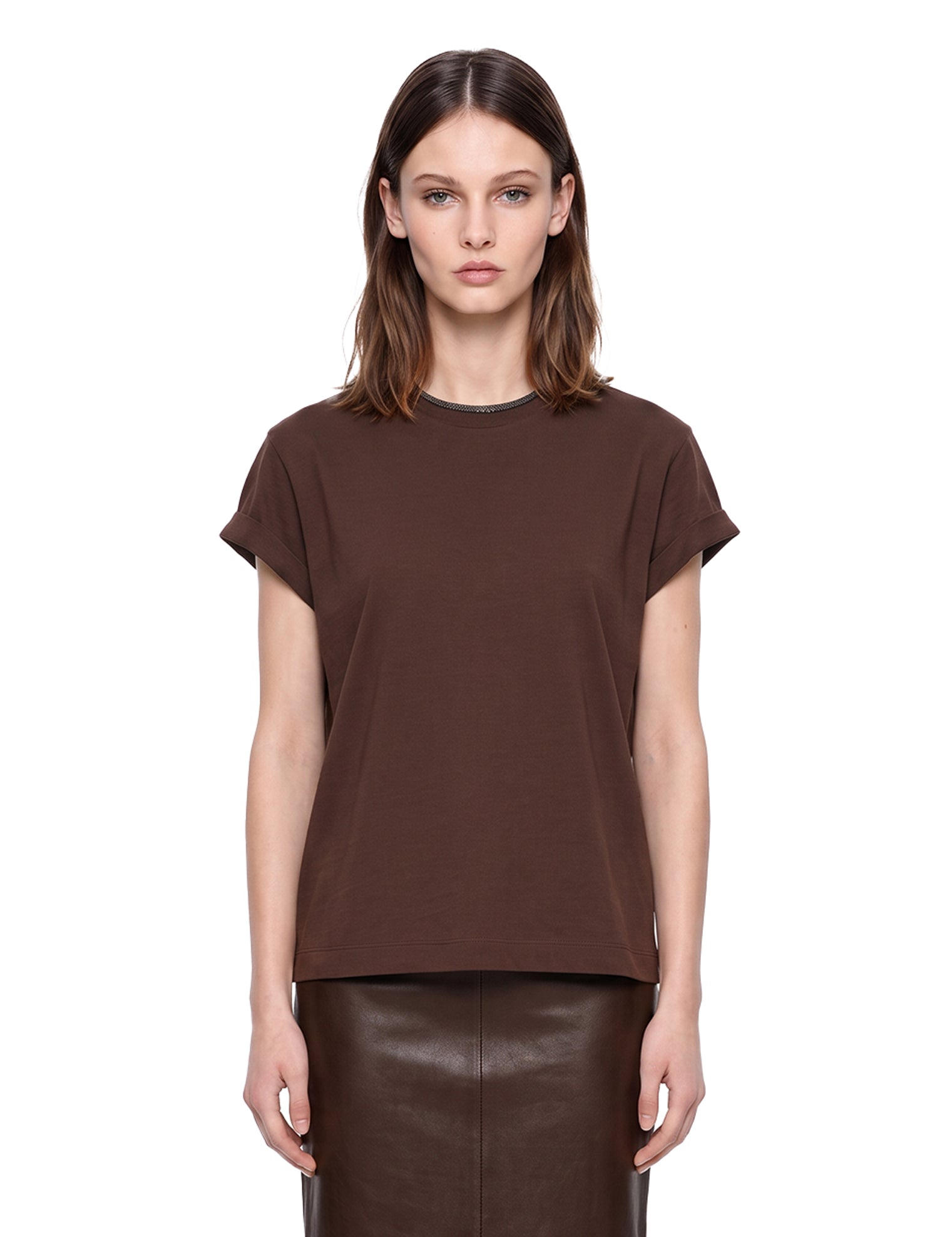 T-shirt a maniche corte in marrone 