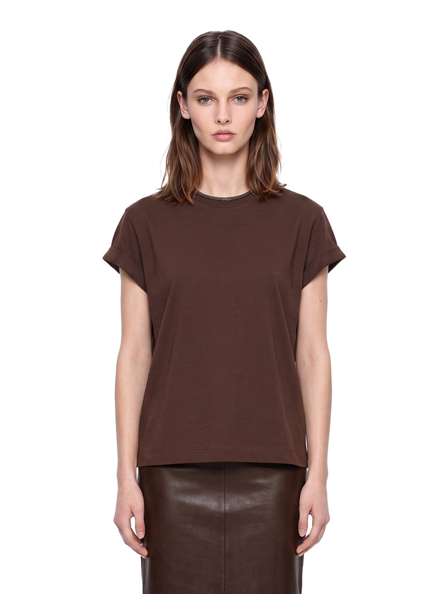 T-shirt a maniche corte in marrone 