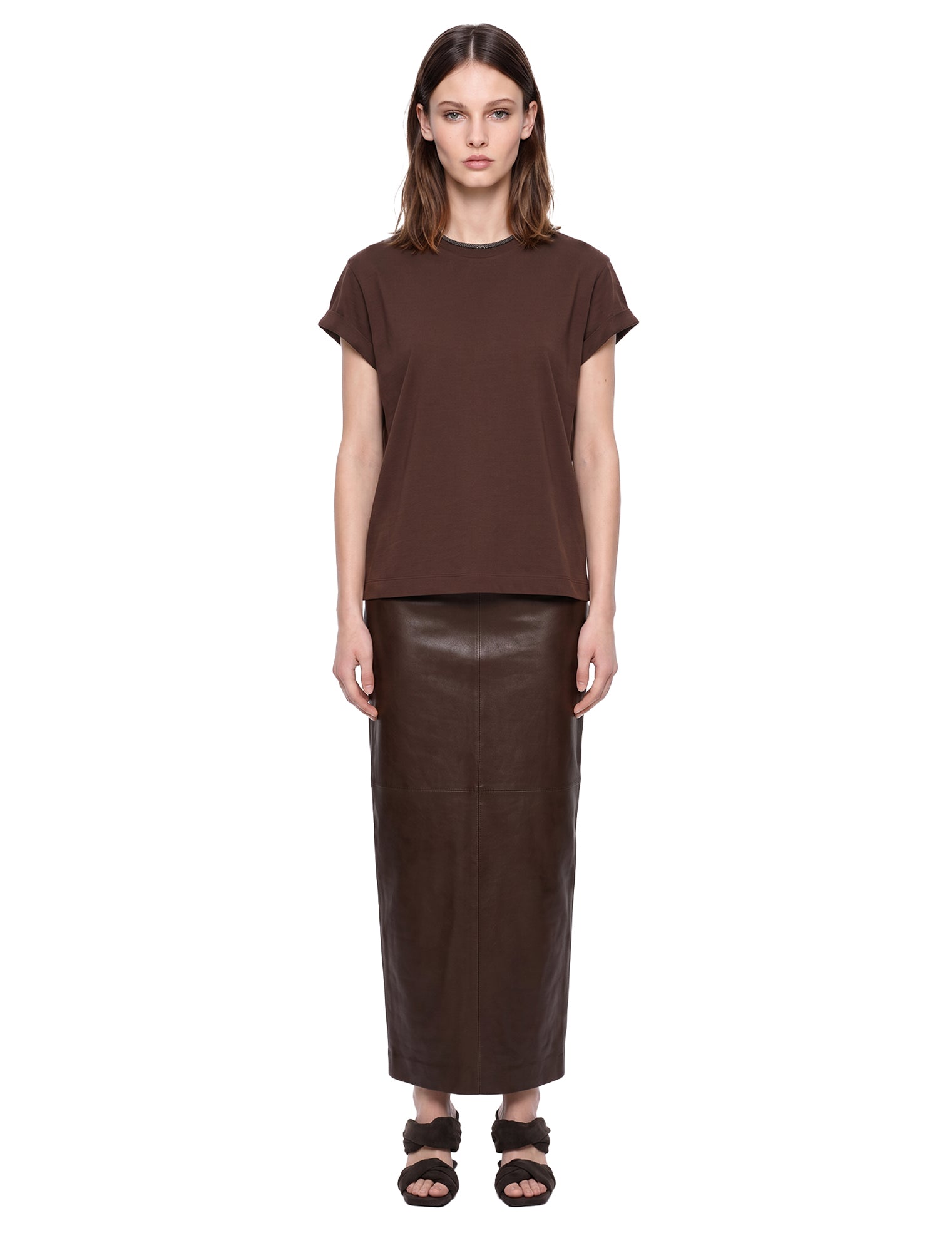 T-shirt a maniche corte in marrone 