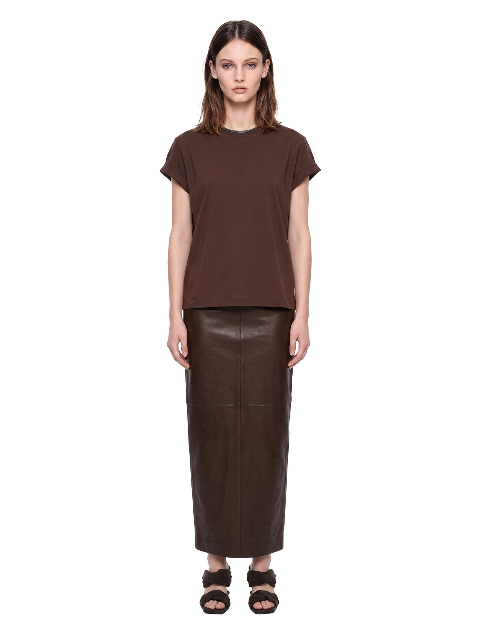 T-shirt a maniche corte in marrone 