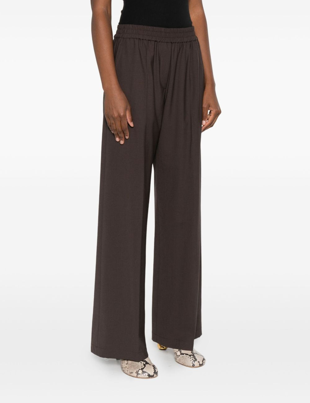 Pantaloni a gamba ampia in lana in marrone 