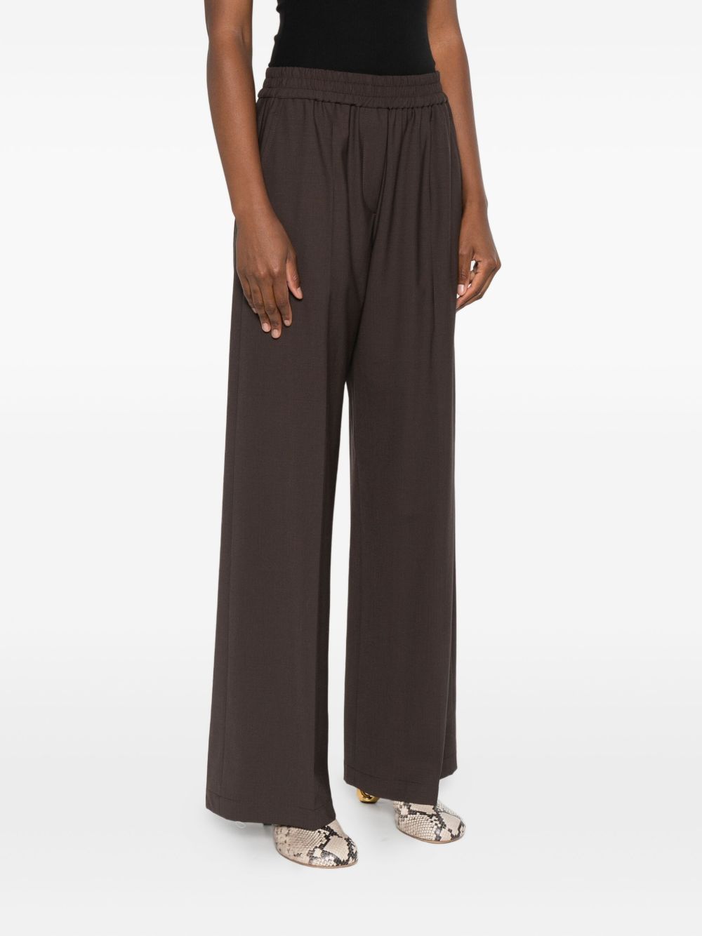 Pantaloni a gamba ampia in lana in marrone 
