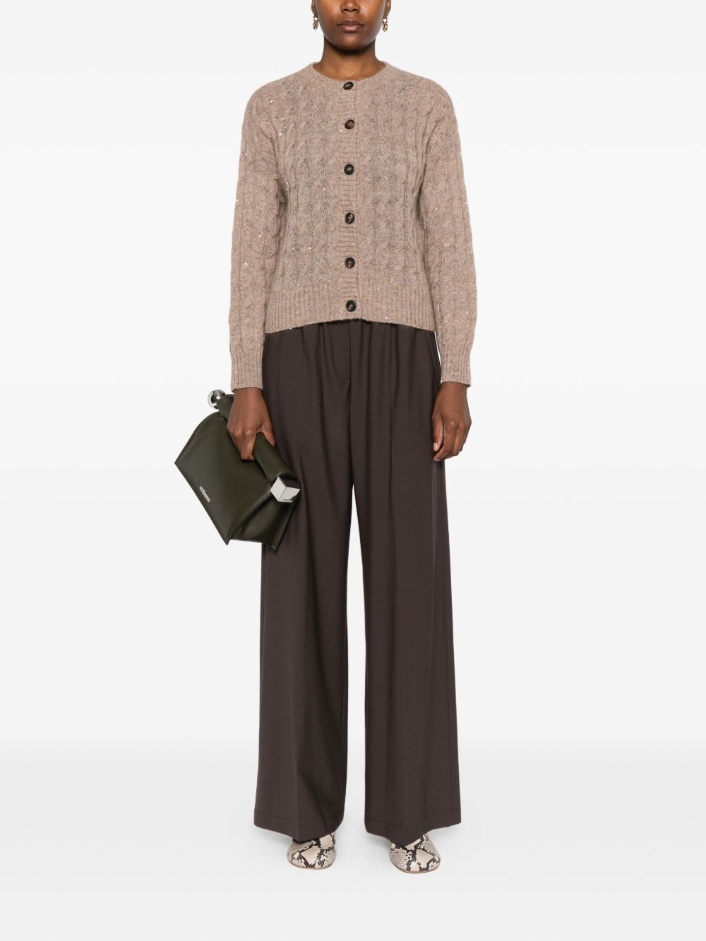 Pantaloni a gamba ampia in lana in marrone 