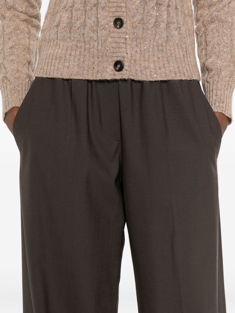 Pantaloni a gamba ampia in lana in marrone 