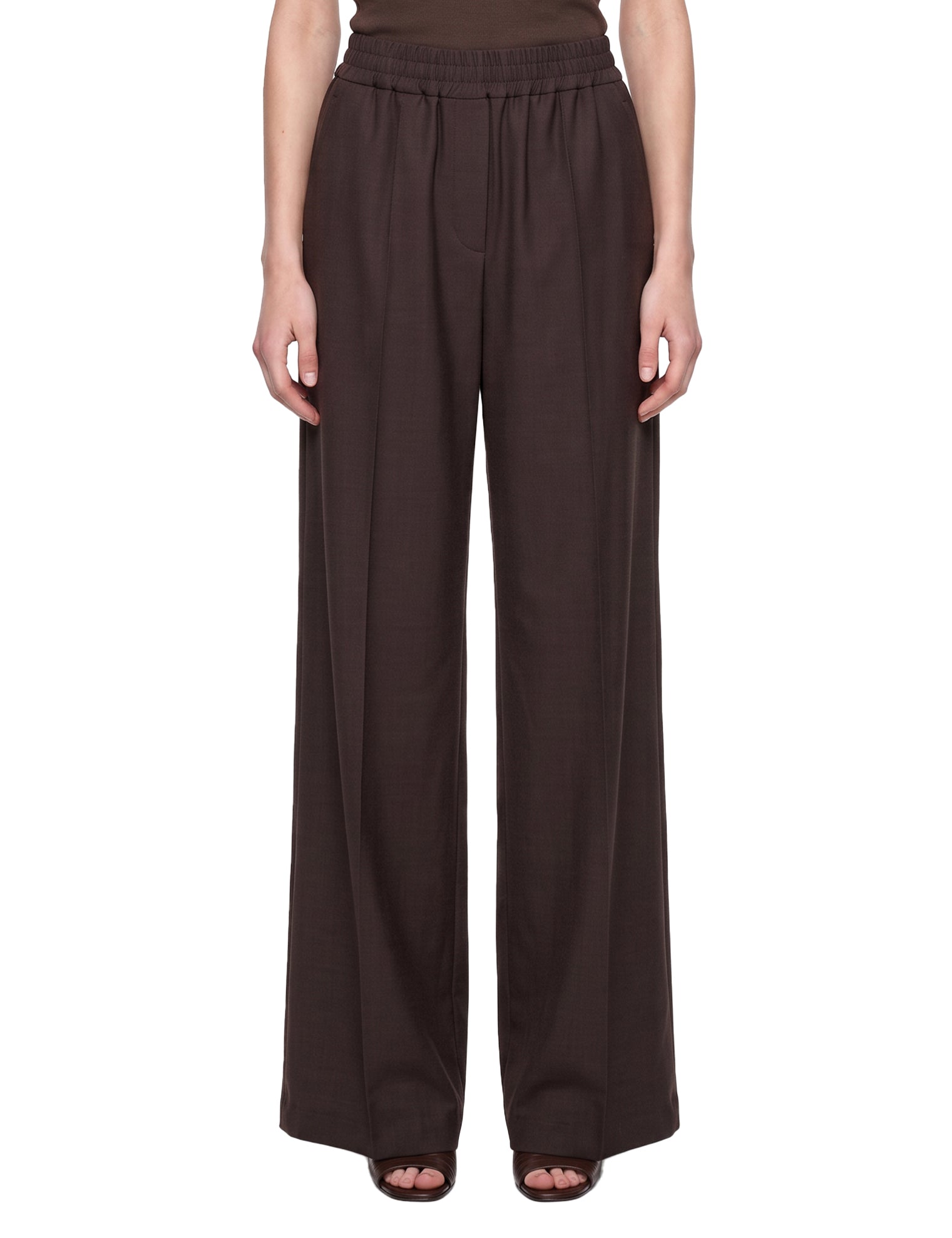 Pantaloni a gamba ampia in lana in marrone 