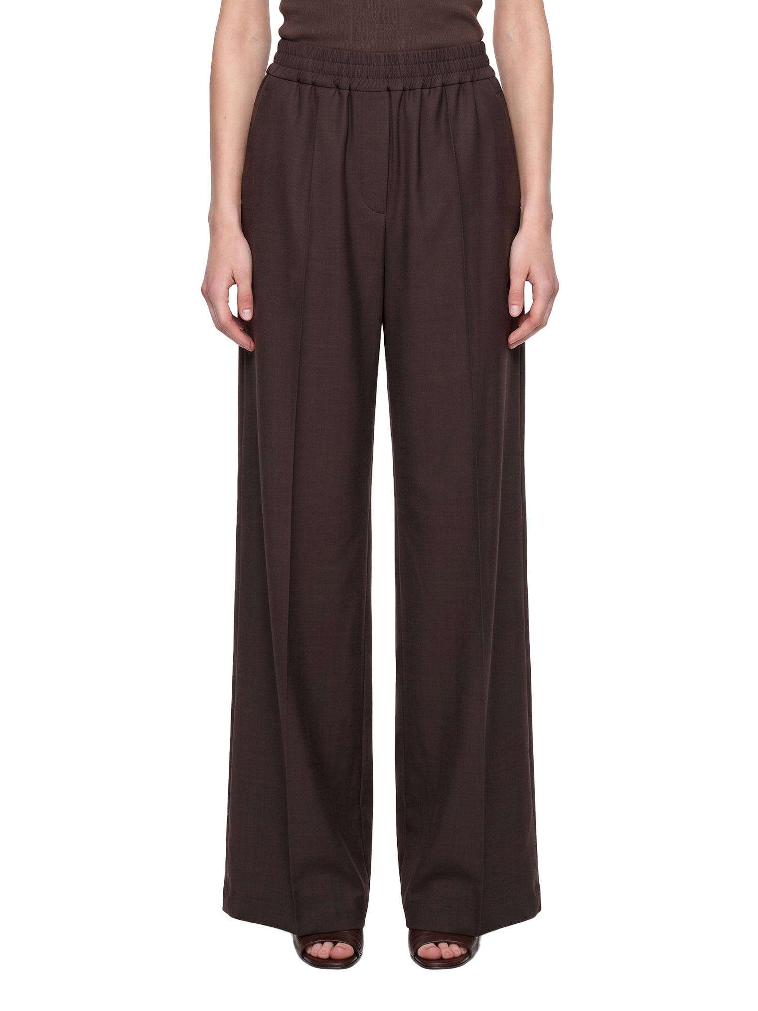 Pantaloni a gamba ampia in lana in marrone 