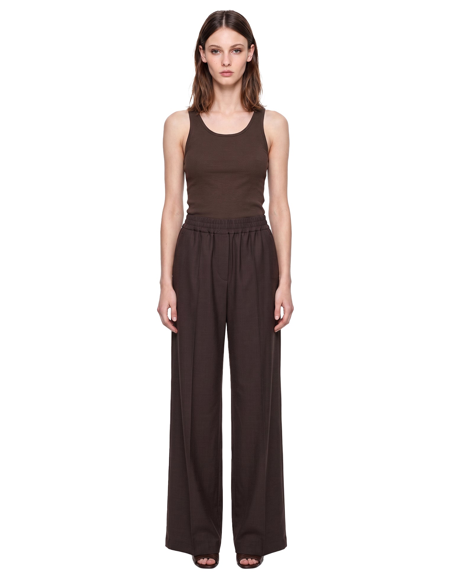 Pantaloni a gamba ampia in lana in marrone 
