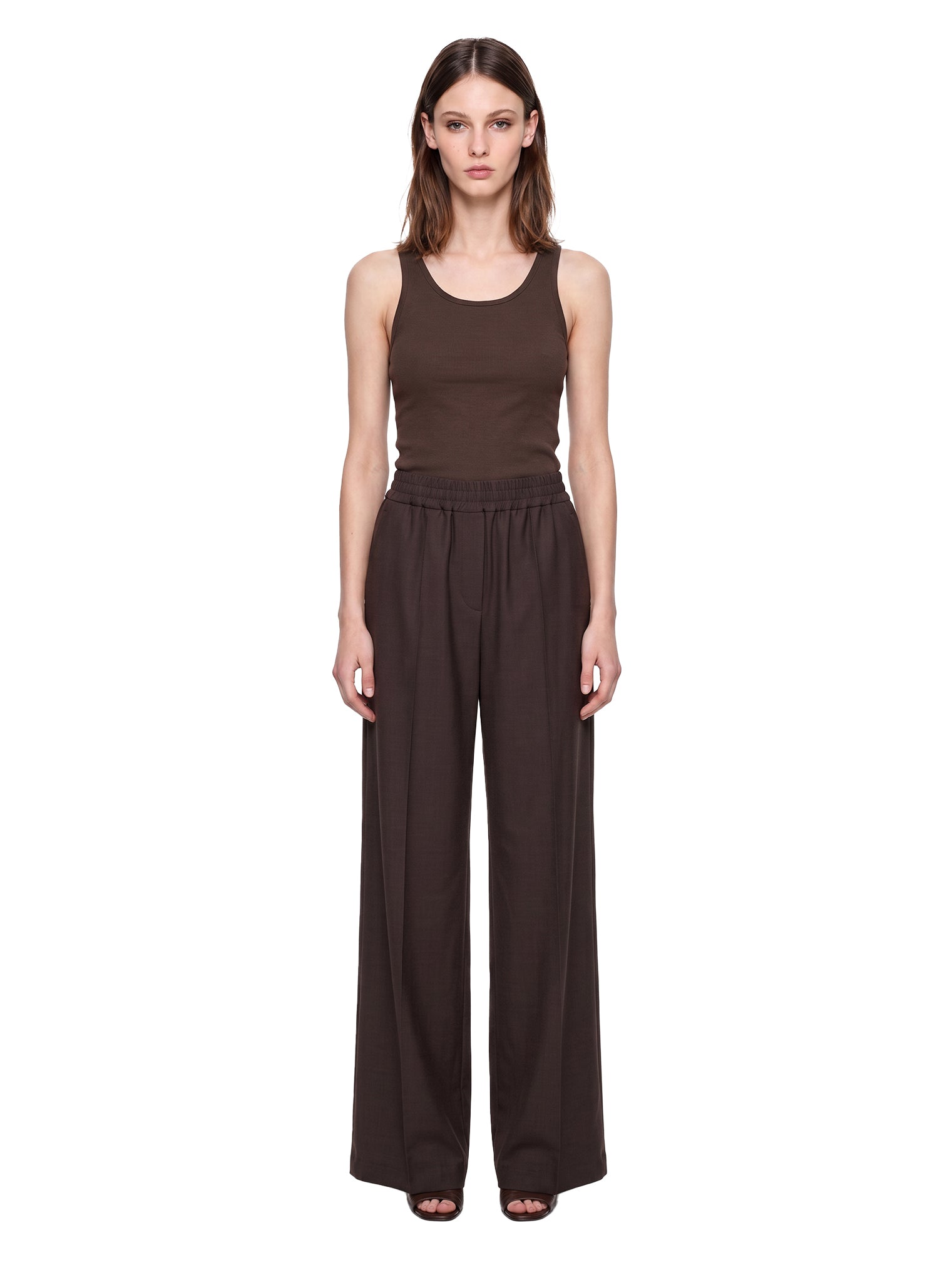 Pantaloni a gamba ampia in lana in marrone 