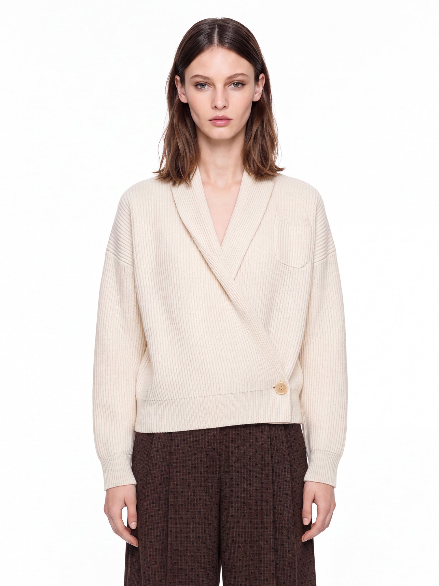 Maglione a coste con design a portafoglio in bianco 